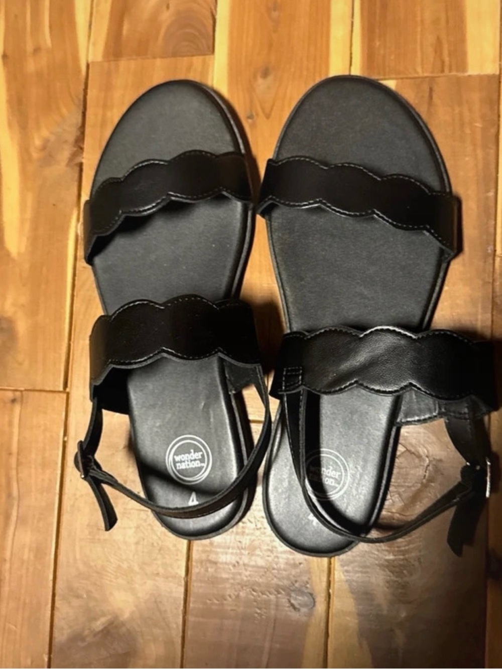 wonder nation Black Scalloped Double-Strap Women's Sandals